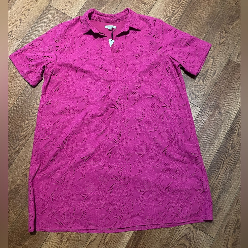 Chico's NWT Fuchsia Eyelet 100% Cotton Dress Spring Summer Beach Vacation